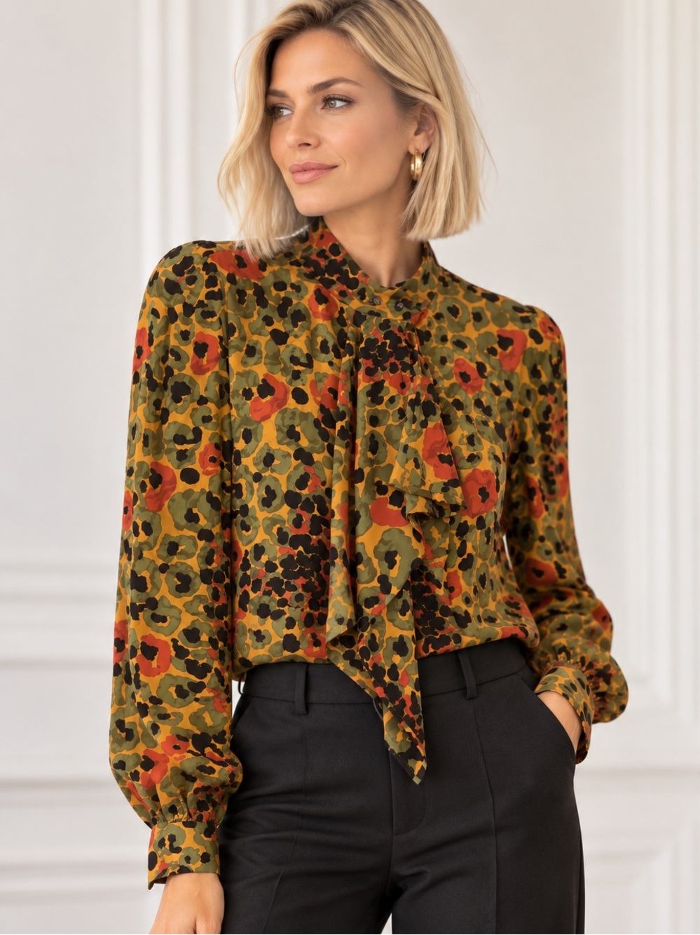 Adrianna Papell 100% Silk Animal Print Blouse — Size 12